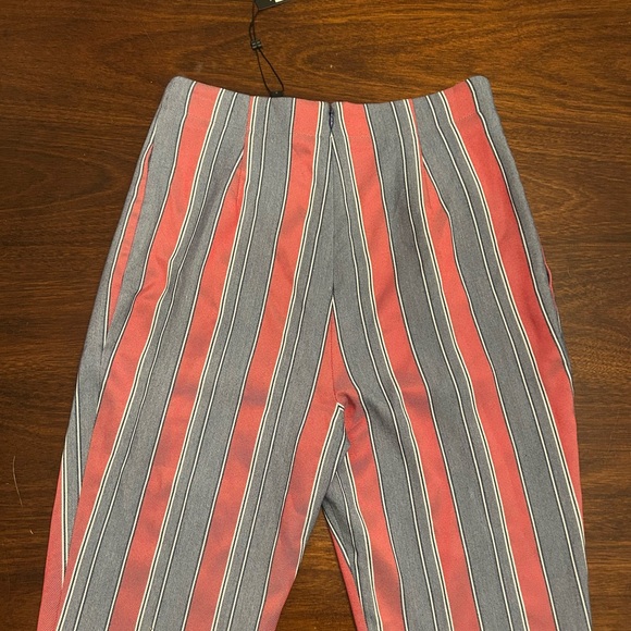BCBGMaxAzria Women's Red and Gray Striped Cropped Pants - Picture 3 of 5
